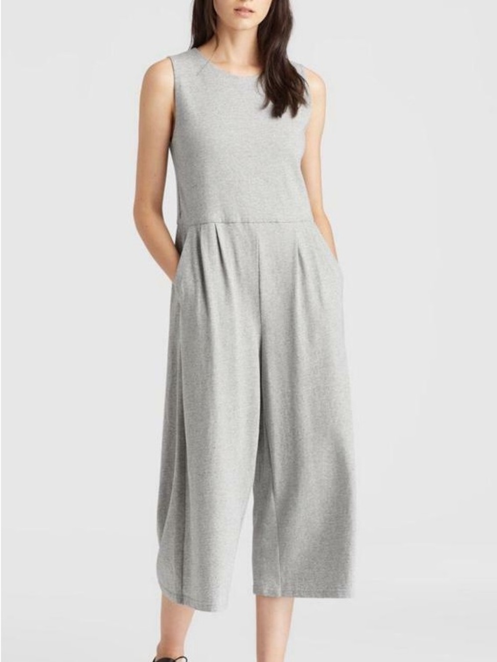 Eileen Fisher Sleeveless Wide-Leg Jumpsuit in Light Gray